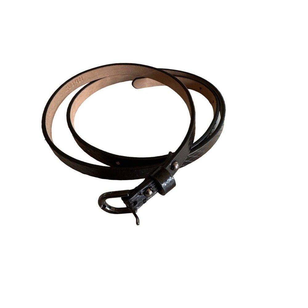 Ann Taylor Black Leather Thin Belt with Silver Buckle